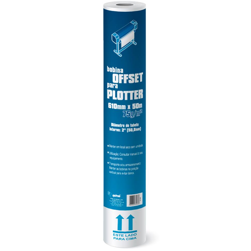 Bobina para Plotter, 610mm x 50m, 75g offset, Tubete Interno 2″, Spiral – PT 1 BB