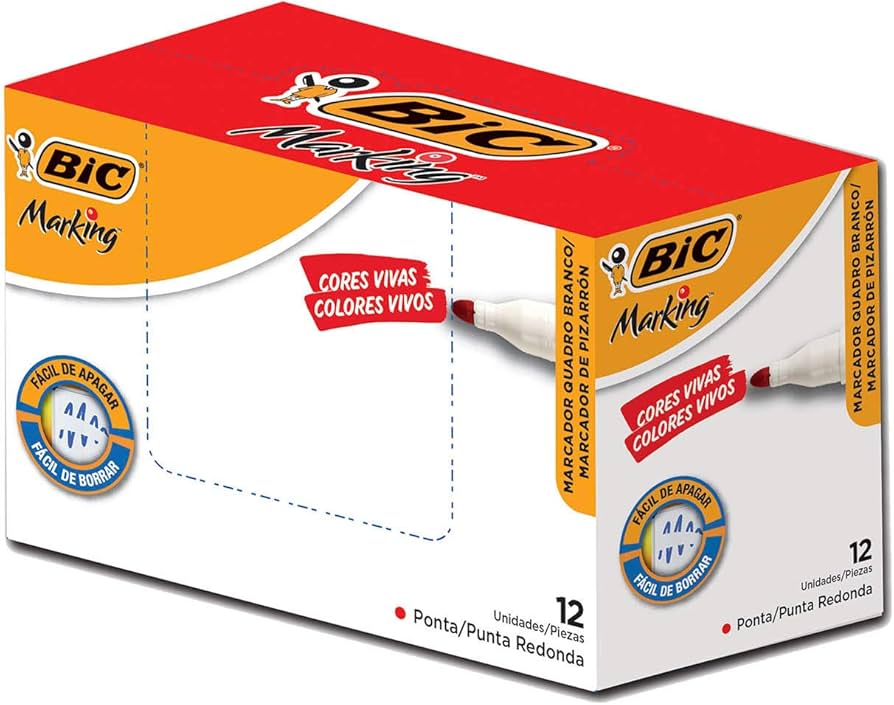 Pincel Marcador BIC Marking Recarregável Ponta Redonda Vermelho – Caixa com 12 unidades